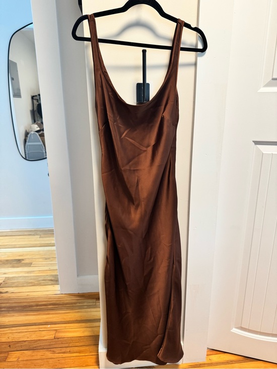 Mod Ref Dresses & Skirts - Mod Ref Brown Satin Midi Slip Dress
